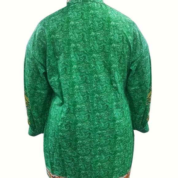 Plus Size Casual Dress, Women's Plus Baroque Print Button Up Long Sleeve - Picture 5 of 5